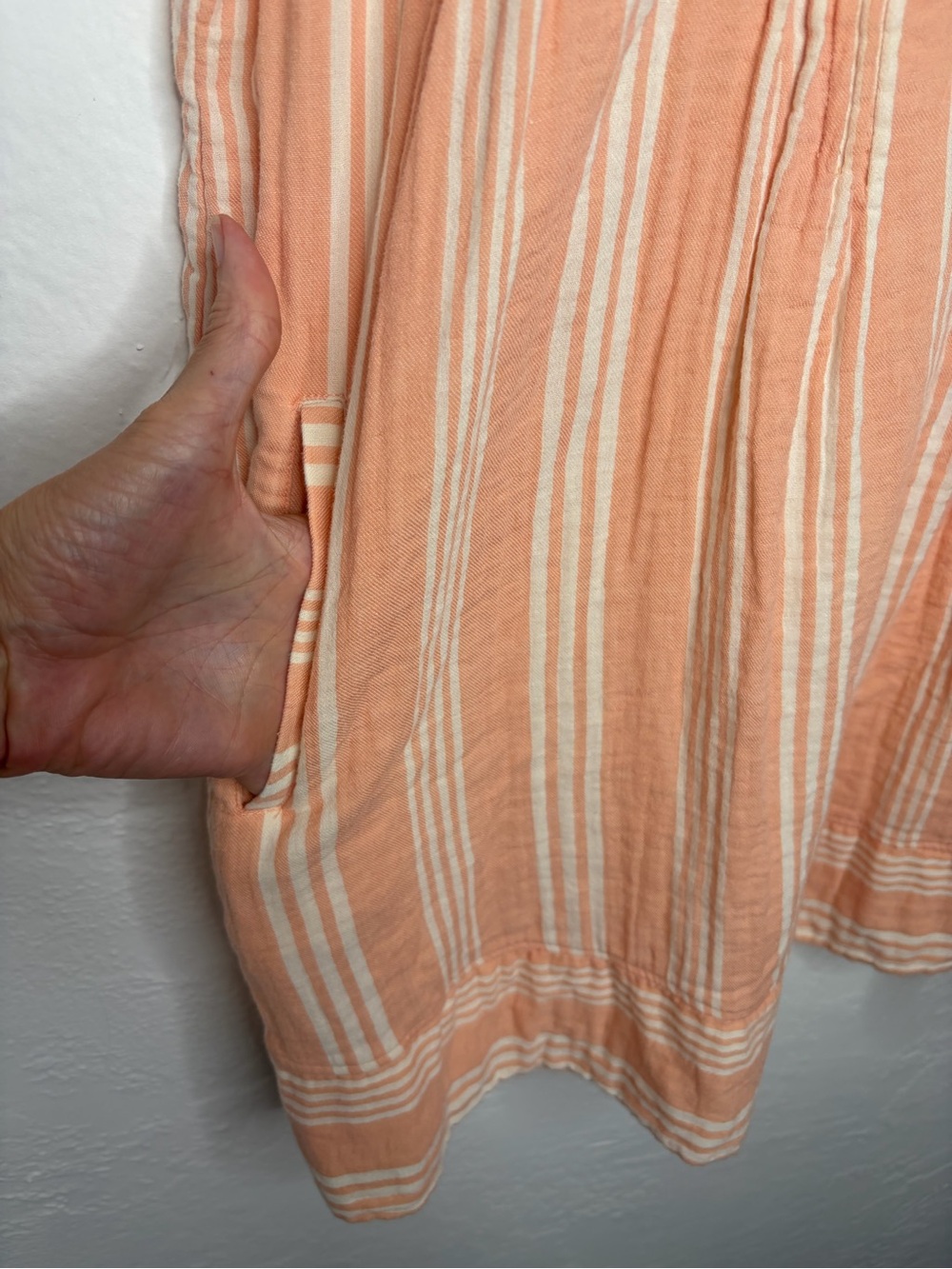 Faherty Dress Large Orange Striped Isha Organic Cotton Gauze Sleeveless Pockets. - Picture 6 of 6